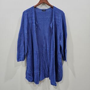 Talbots Women Open Knit Crochet Cardigan 1X Blue Cottagecore Boho Festival Indie